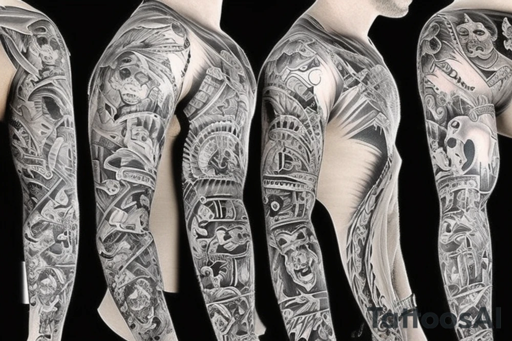 Blackout Chicano style full sleeve tattoo idea