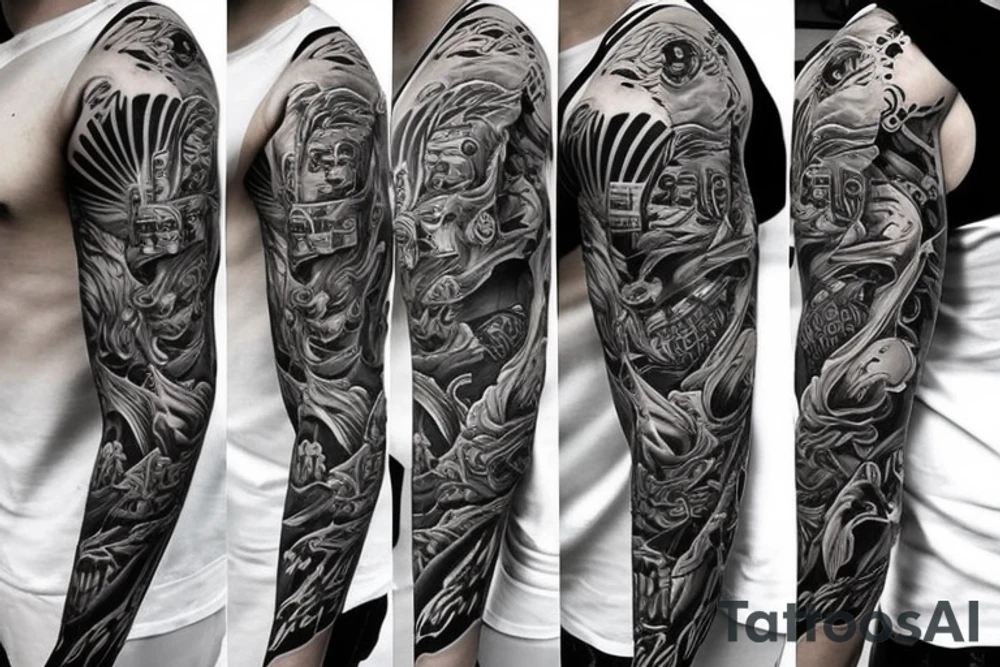 Blackout Chicano style full sleeve tattoo idea