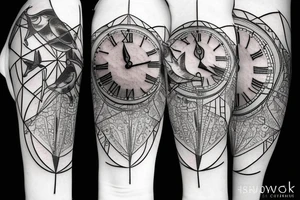 Broken clock with birds tattoo idea