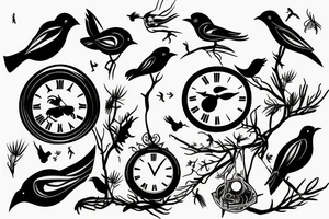 Broken clock with birds tattoo idea