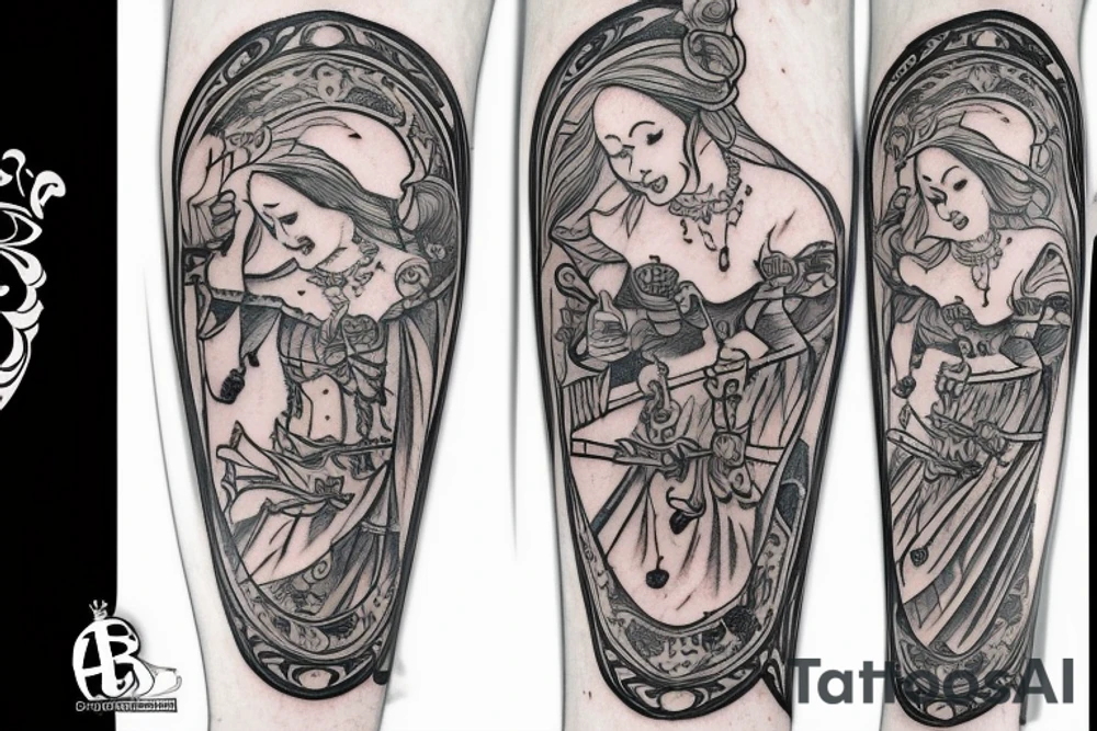 medieval lady barring a wooden door with her arm tattoo idea