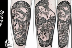 medieval lady barring a wooden door with her arm tattoo idea