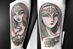 medieval lady barring a wooden door with her arm tattoo idea