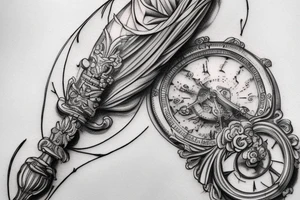 A Da Vinci style sketch of a giant fountain pen with neoclassical design. Placement on the inner forearm. tattoo idea