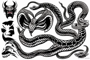 Oni mask with a Dangerous snake tattoo idea