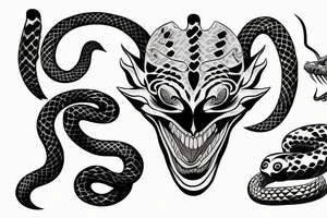 Oni mask with a Dangerous snake tattoo idea