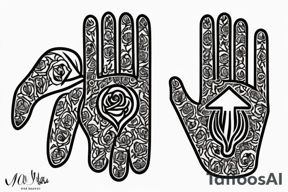 Hand of hamsa with roses tattoo idea