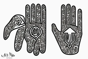 Hand of hamsa with roses tattoo idea