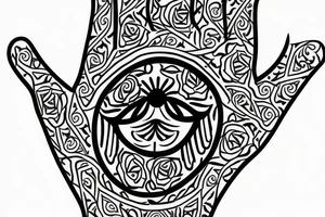 Hand of hamsa with roses tattoo idea