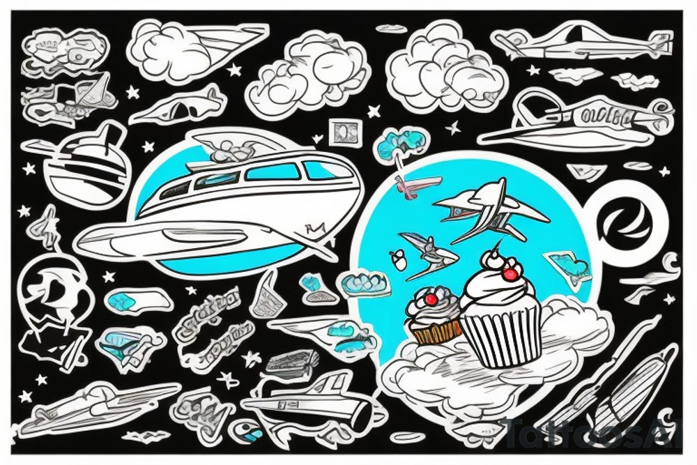 Cupcake with island theme an airplane featured somewhere in design tattoo idea