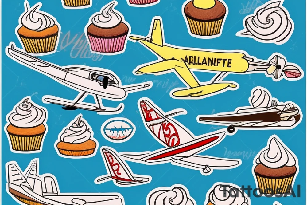 Cupcake with island theme an airplane featured somewhere in design tattoo idea