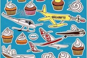 Cupcake with island theme an airplane featured somewhere in design tattoo idea
