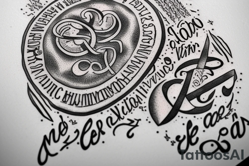 In typewriter font, quote "veni, vidi, vici" with catholic symbols surrounding it tattoo idea