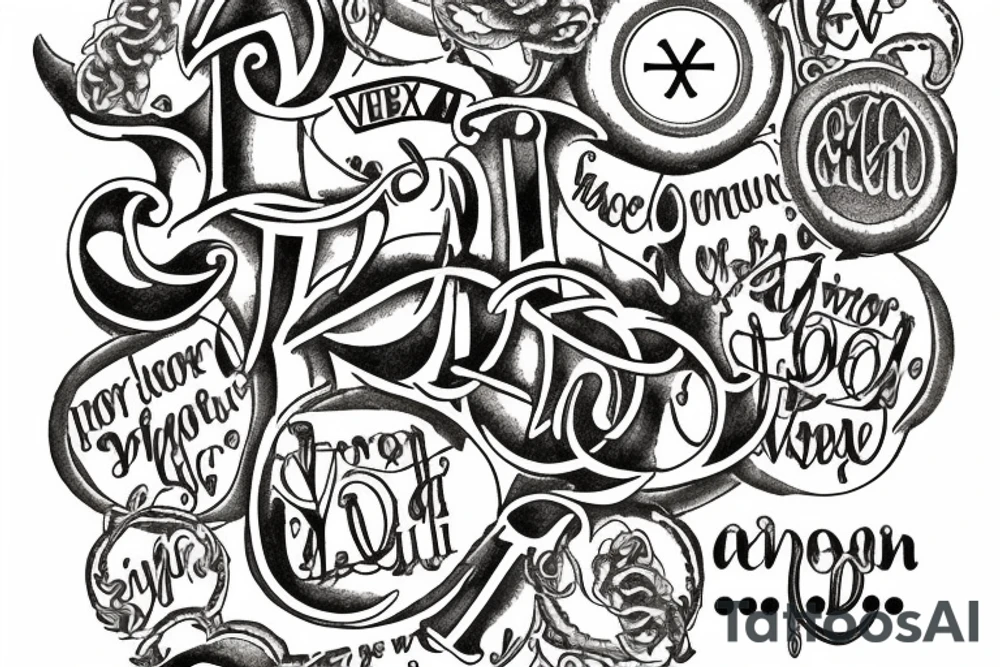 In typewriter font, quote "veni, vidi, vici" with catholic symbols surrounding it tattoo idea