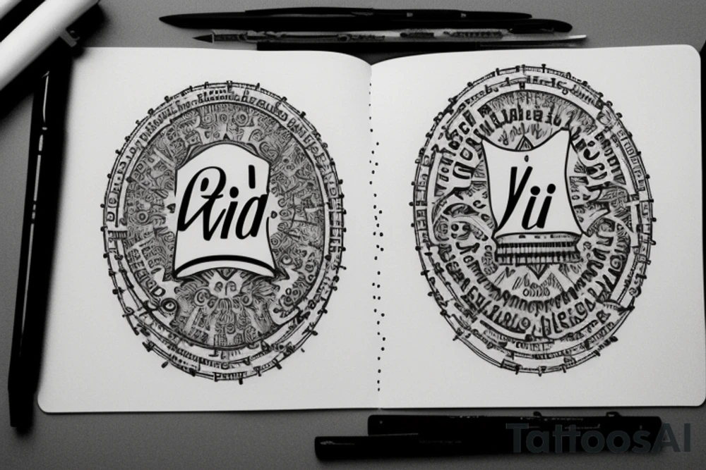 In typewriter font, quote "veni, vidi, vici" with catholic symbols surrounding it tattoo idea