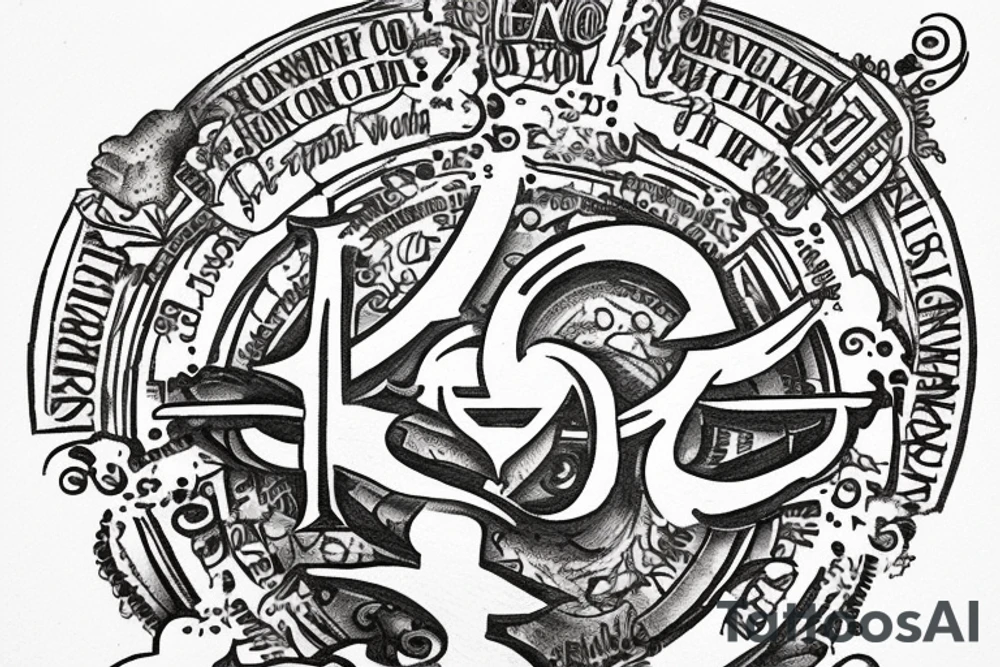 In typewriter font, quote "veni, vidi, vici" with catholic symbols surrounding it tattoo idea