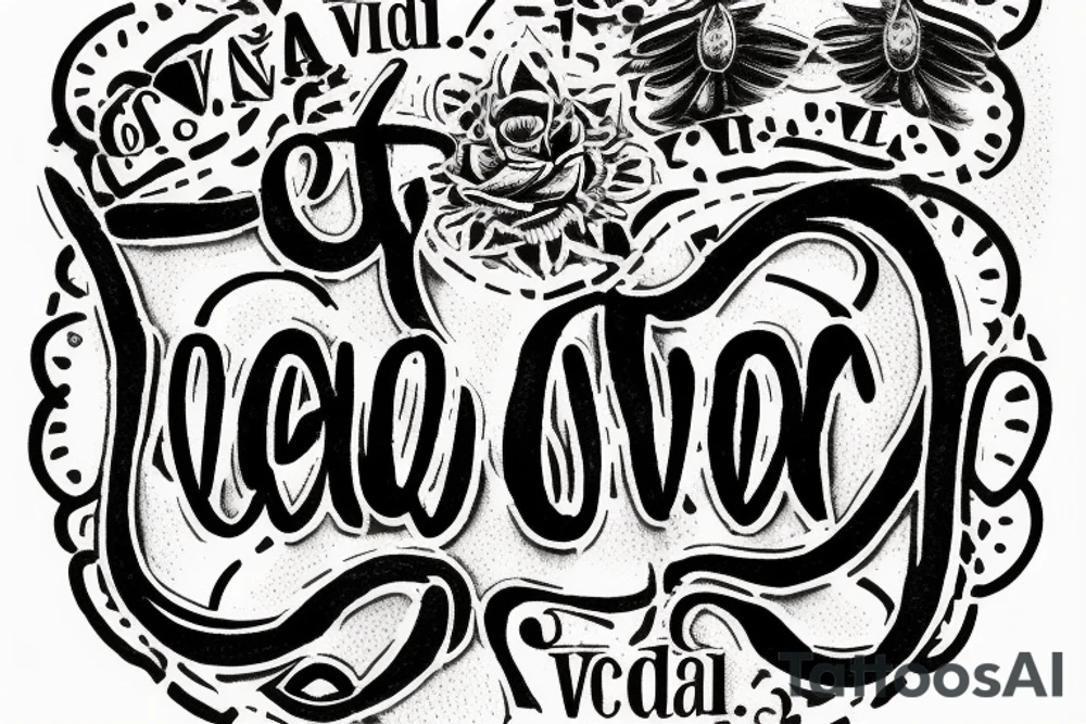 In typewriter font, quote "veni, vidi, vici" with catholic symbols surrounding it tattoo idea