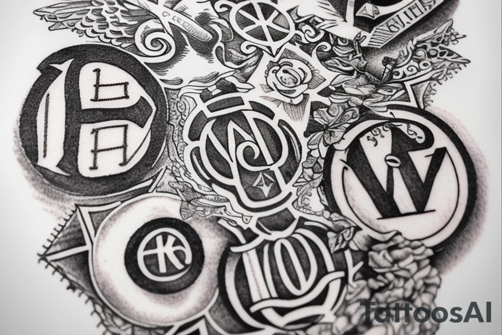 In typewriter font, quote "veni, vidi, vici" with vatican symbols surrounding it tattoo idea