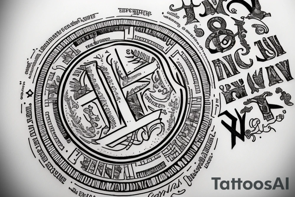 In typewriter font, quote "veni, vidi, vici" with vatican symbols surrounding it tattoo idea