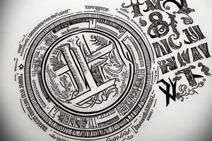 In typewriter font, quote "veni, vidi, vici" with vatican symbols surrounding it tattoo idea