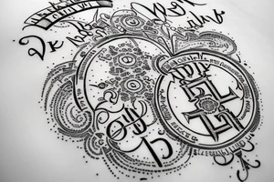 In typewriter font, quote "veni, vidi, vici" with vatican symbols surrounding it tattoo idea