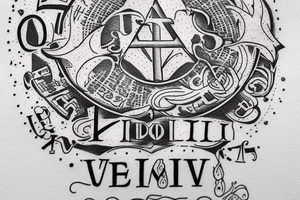 In typewriter font, quote "veni, vidi, vici" with vatican symbols surrounding it tattoo idea