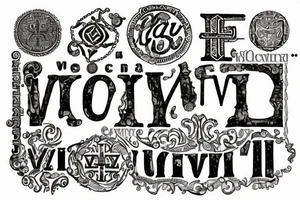 In typewriter font, quote "veni, vidi, vici" with vatican symbols surrounding it tattoo idea