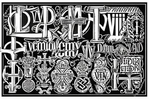 In typewriter font, quote "veni, vidi, vici" with vatican symbols surrounding it tattoo idea