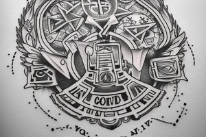 In typewriter font, quote "veni, vidi, vici" with vatican symbols surrounding it tattoo idea