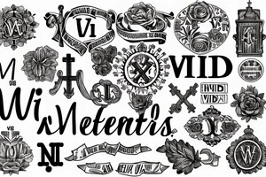 In typewriter font, quote "veni, vidi, vici" with vatican symbols surrounding it tattoo idea