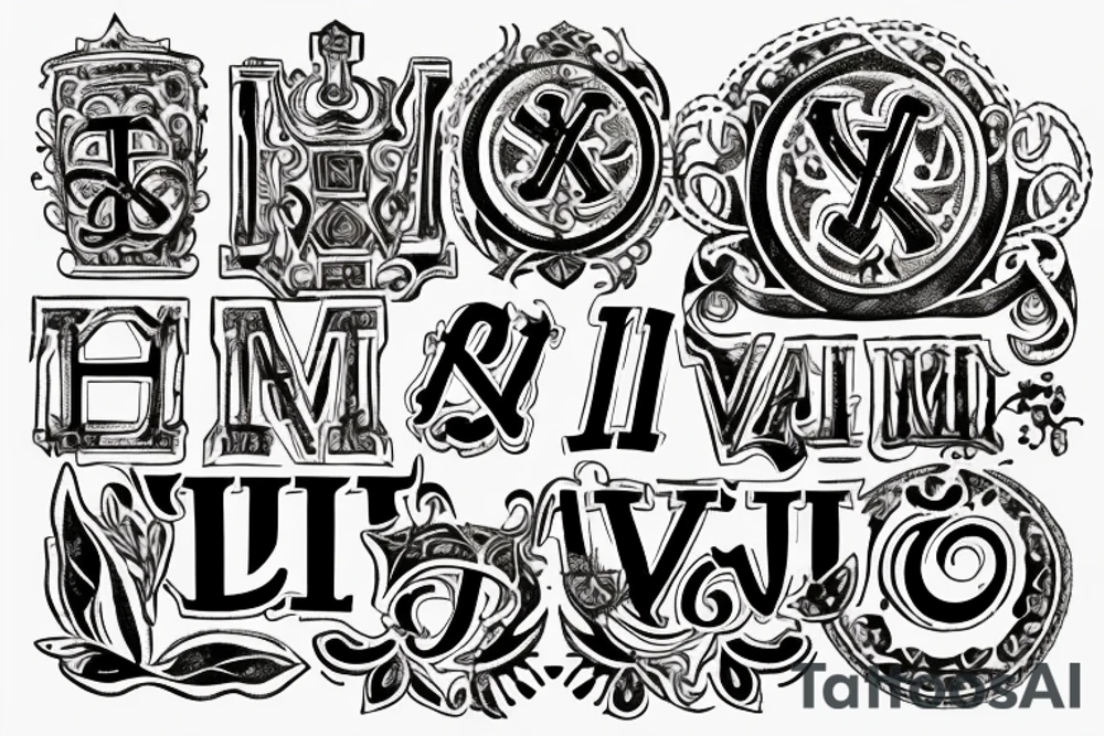 In typewriter font, quote "veni, vidi, vici" with vatican symbols surrounding it tattoo idea