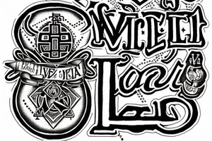 In typewriter font, quote "veni, vidi, vici" with vatican symbols surrounding it tattoo idea