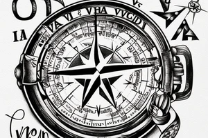 In typewriter font, quote "veni, vidi, vici" with compass symbols tattoo idea