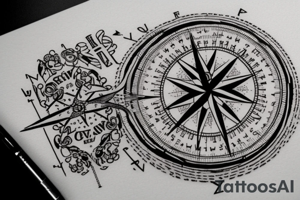 In typewriter font, quote "veni, vidi, vici" with compass symbols tattoo idea