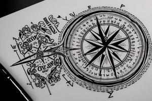In typewriter font, quote "veni, vidi, vici" with compass symbols tattoo idea
