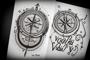 In typewriter font, quote "veni, vidi, vici" with compass symbols tattoo idea