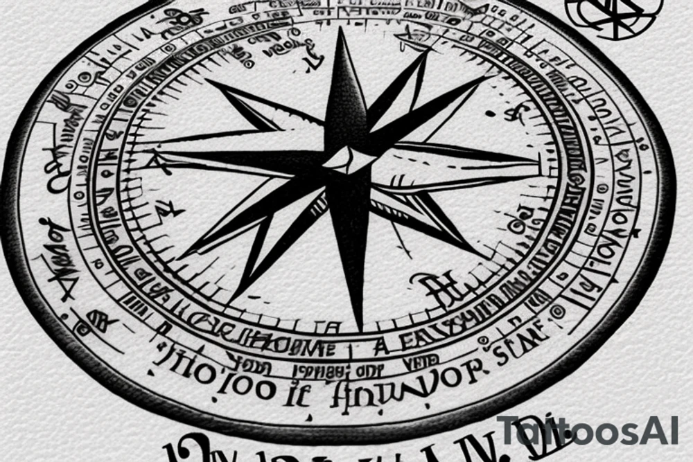 In typewriter font, quote "veni, vidi, vici" with compass symbols tattoo idea