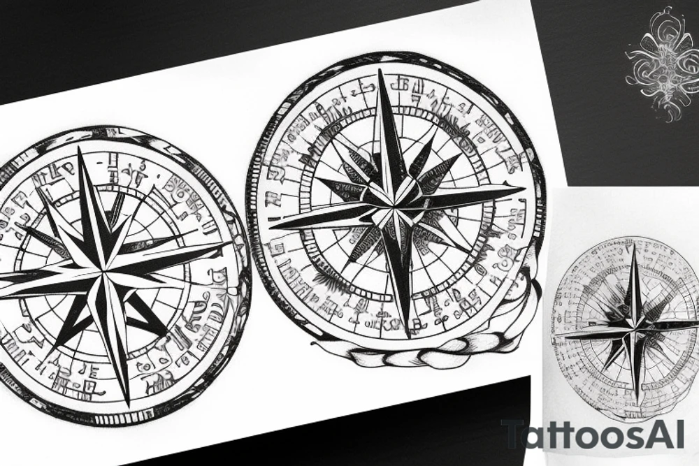 In typewriter font, quote "veni, vidi, vici" with compass symbols tattoo idea
