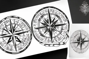 In typewriter font, quote "veni, vidi, vici" with compass symbols tattoo idea