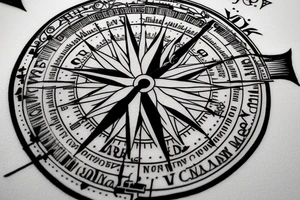 In typewriter font, quote "veni, vidi, vici" with compass symbols tattoo idea