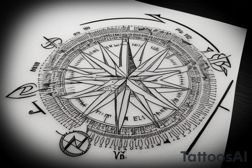 In typewriter font, quote "veni, vidi, vici" with compass symbols tattoo idea