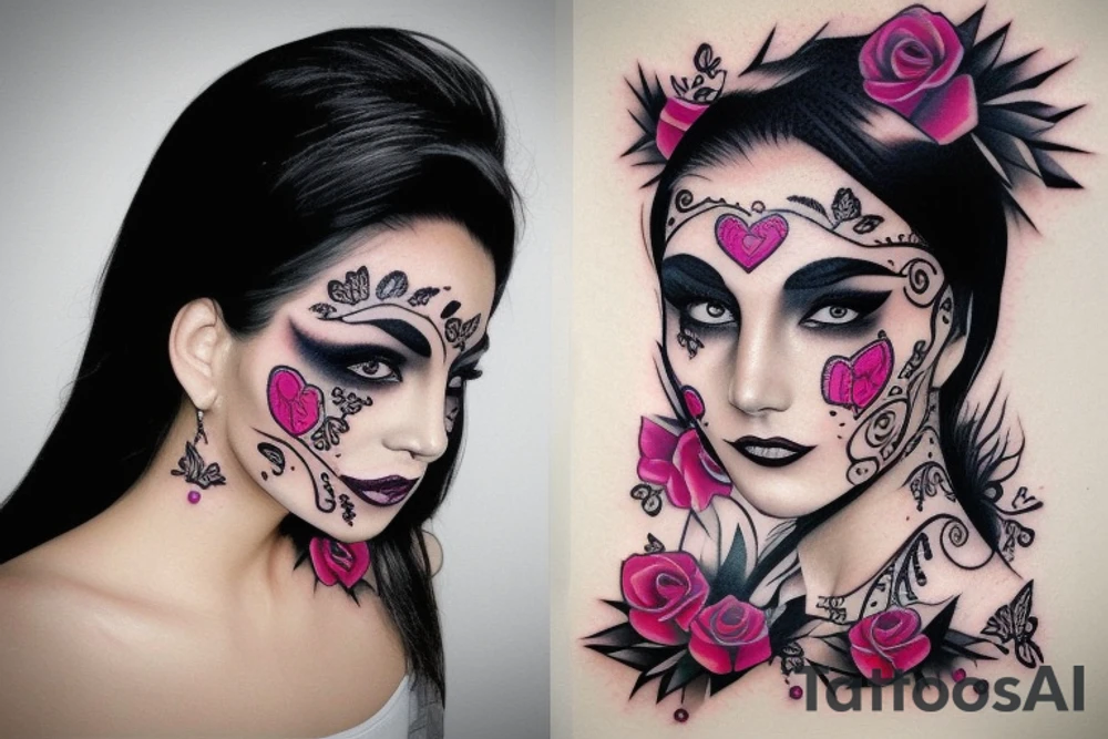 Chicano lady face makeup tattoo idea