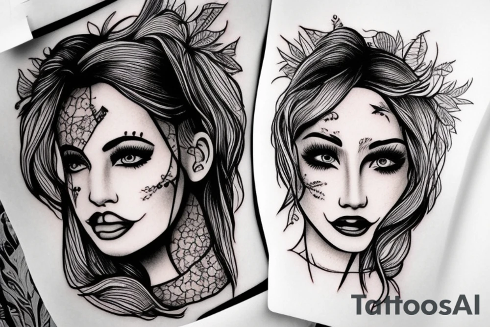 Woman face pretty portrait tattoo idea