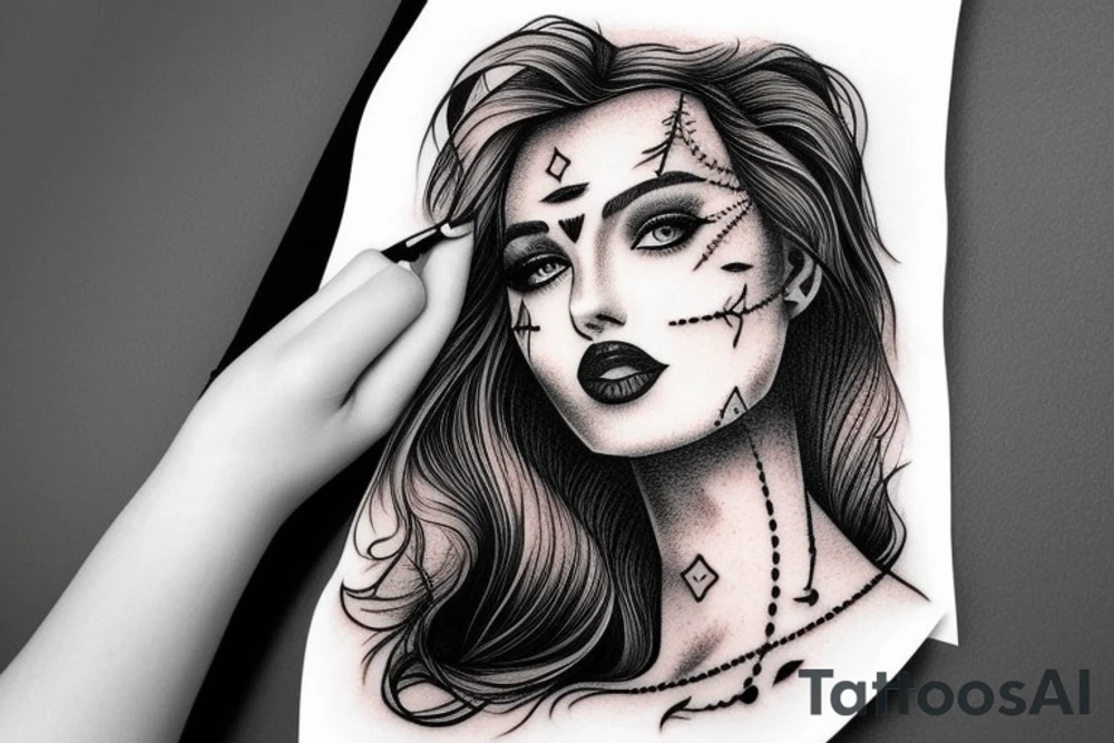Woman face pretty portrait tattoo idea