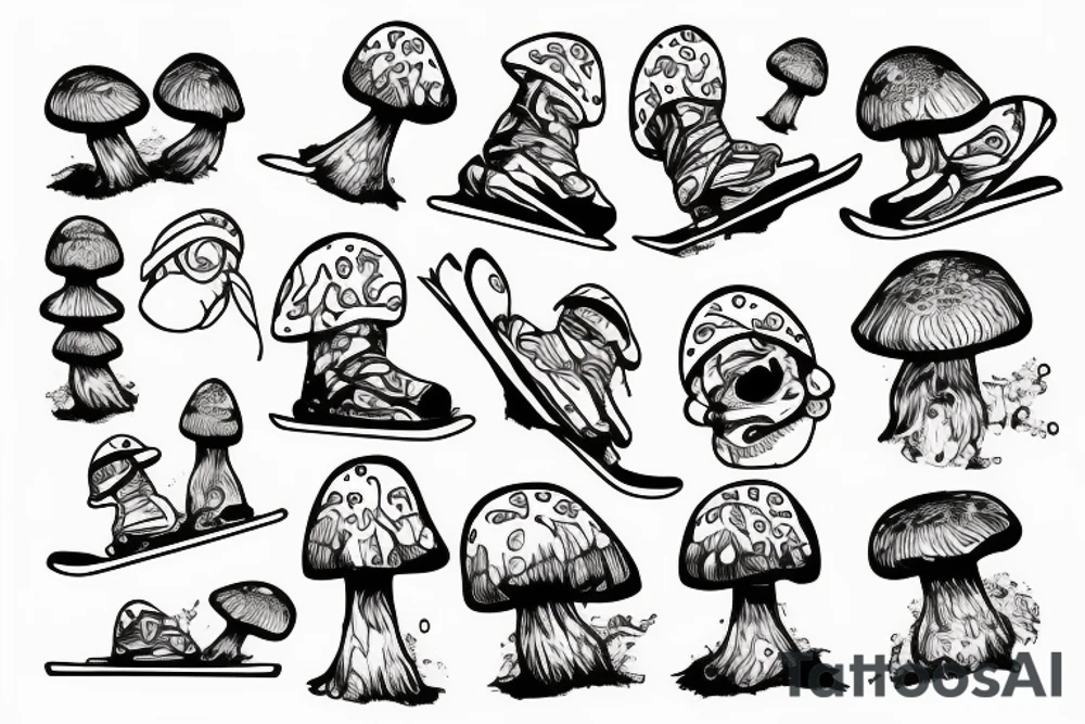 Snowboard, mushroom guy tattoo idea