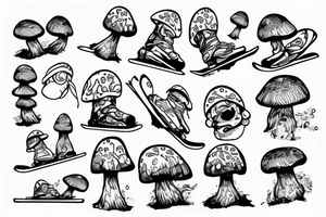 Snowboard, mushroom guy tattoo idea