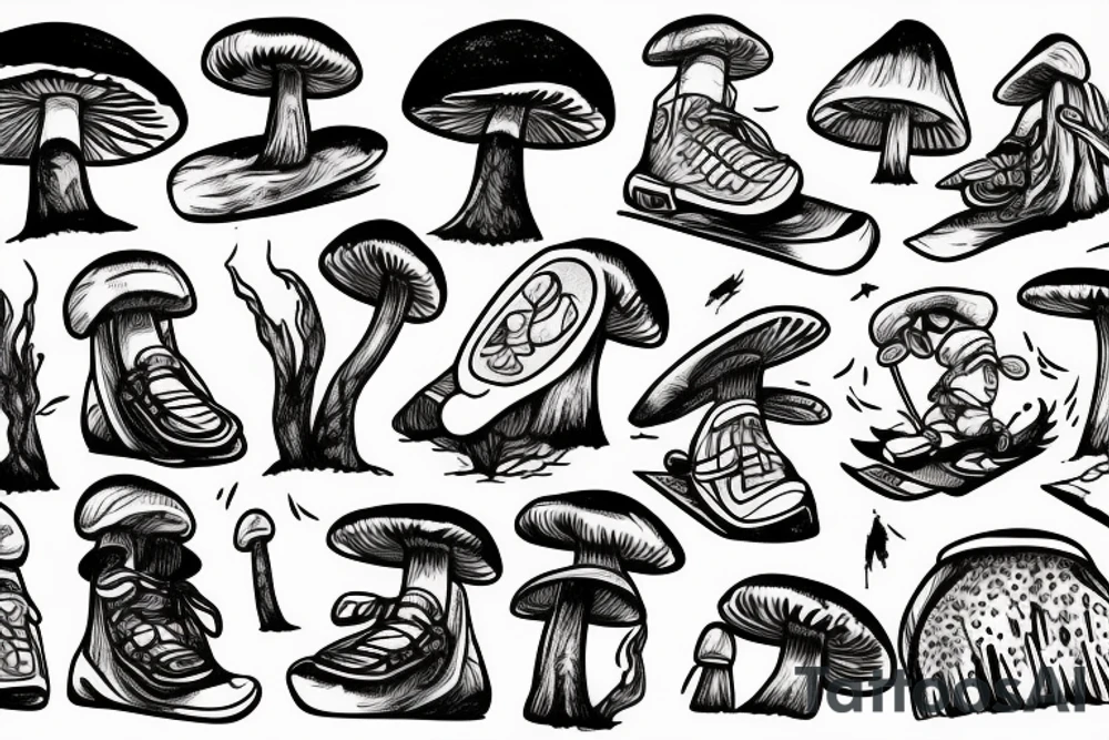 Snowboard, mushroom guy tattoo idea