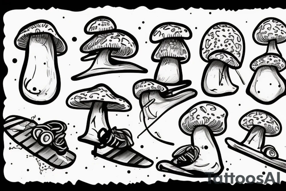 Snowboard, mushroom guy tattoo idea