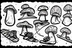 Snowboard, mushroom guy tattoo idea