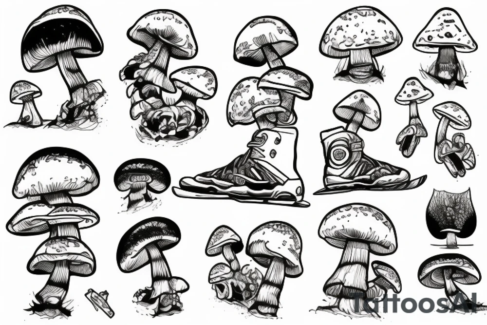 Snowboard, mushroom man tattoo idea